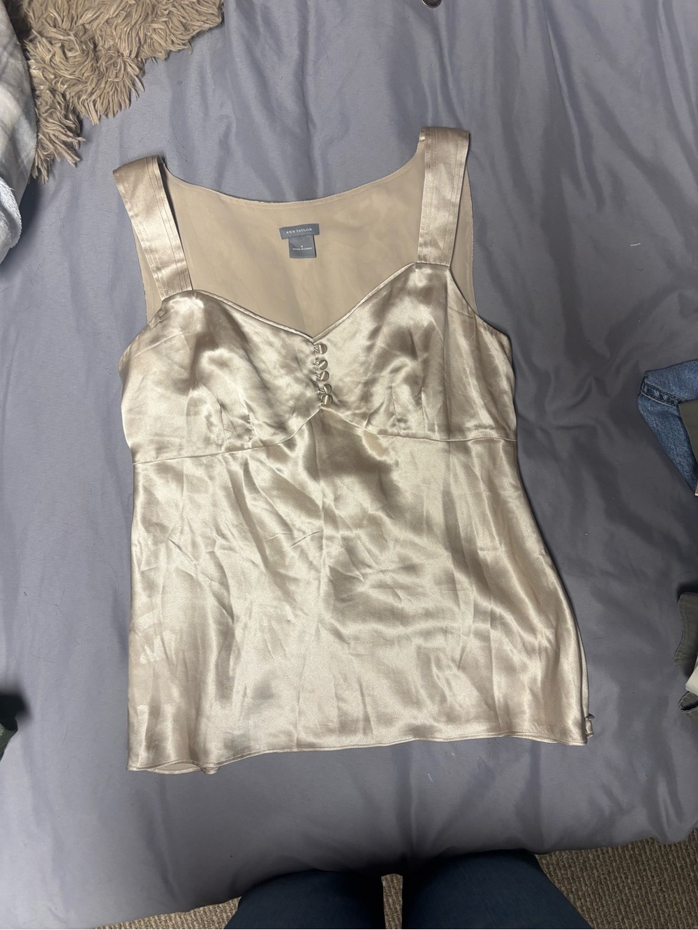 Ann Taylor Sleeveless Silk Top in Champagne
